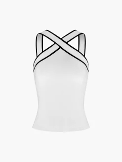 Contrast Trim Strap Knit Top