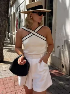 Contrast Trim Strap Knit Top