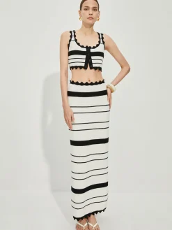 Contrast Trim Stripe Knit Skirt Set