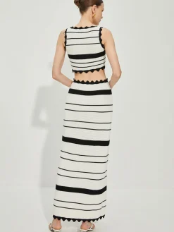 Contrast Trim Stripe Knit Skirt Set