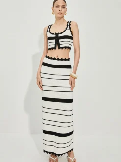 Contrast Trim Stripe Knit Skirt Set