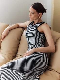 Contrast Trim Stripe Knit Dress