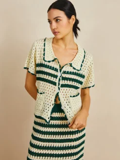 Contrast Trim Striped Skirt Set