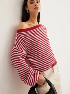 Contrast Trim Striped Swaeter