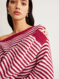 Contrast Trim Striped Swaeter