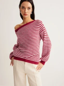 Contrast Trim Striped Swaeter