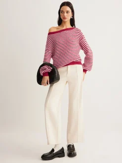 Contrast Trim Striped Swaeter