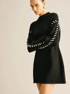 Contrast Trim Sweater Short Dress