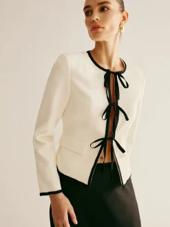 Contrast Trim Tie Front Blazer