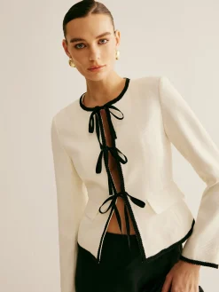 Contrast Trim Tie Front Blazer