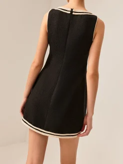 Contrast Trim Tweed Tank Dress