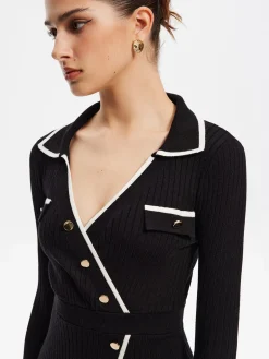 Contrast Trim Wrap Midi Knit Dress