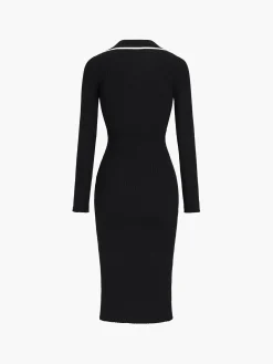 Contrast Trim Wrap Midi Knit Dress