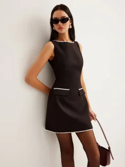 Contrast Trim Zipper Tank Short Dress