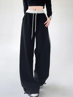 Contrast Waist Wide Leg Pants