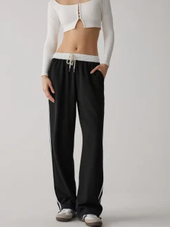 Contrast Waist Wide Leg Pants