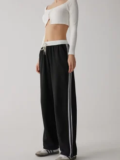 Contrast Waist Wide Leg Pants