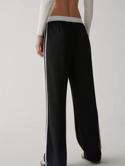Contrast Waist Wide Leg Pants
