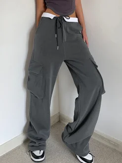 Contrast Waistband Cargo Sweatpants