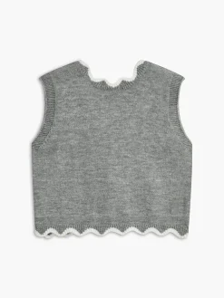 Contrast Wave Trim Bow-Decor Sweater Vest