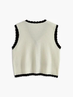 Contrast Wave Trim Breasted Sweater Vest