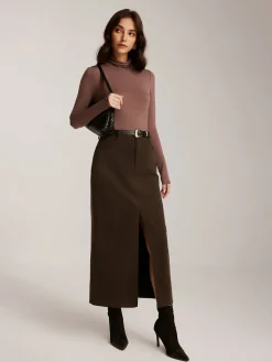 Corduroy Split Belted Midi Skirt