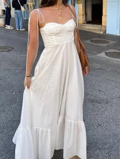 Corset Detail Spaghetti Strap Knotted Long Dress