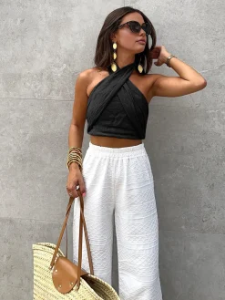 Cotton & Line Crisscross Halter Tank Top