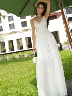 Cotton & Linen Backless Knotted Cami Long Dress
