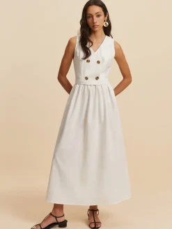 Cotton & Linen Button Sleeveless Dress