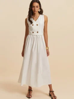 Cotton & Linen Button Sleeveless Dress
