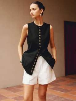 Cotton & Linen Button-Front Vest