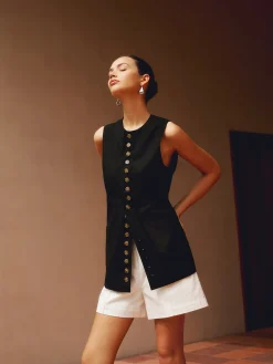 Cotton & Linen Button-Front Vest