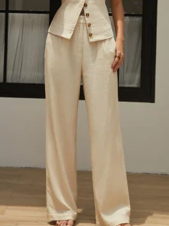 Cotton & Linen Cami Top with Straight Leg Pants Set