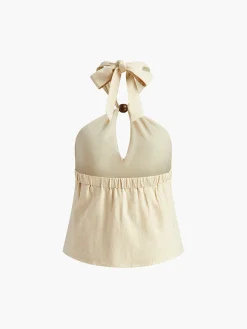 Cotton & Linen Criss Cross Halter Blouse
