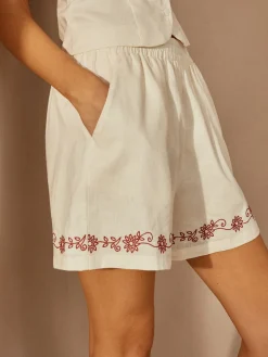 Cotton & Linen Embroidery Shorts Set