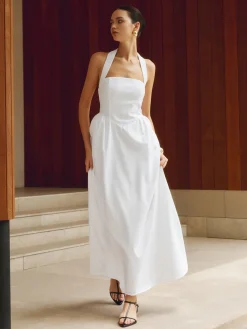 Cotton & Linen Halter A Line Long Dress