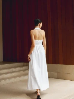 Cotton & Linen Halter A Line Long Dress