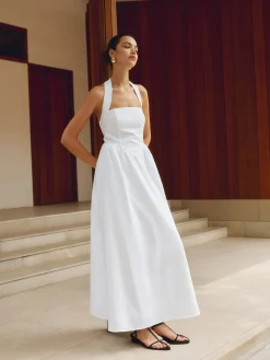 Cotton & Linen Halter A Line Long Dress
