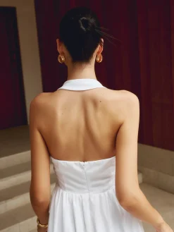 Cotton & Linen Halter A Line Long Dress