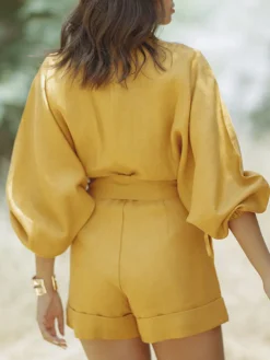 Cotton & Linen Jumpsuit With Belt