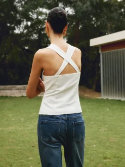 Cotton & Linen Knotted Bow Detail Tank Top