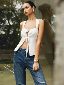 Cotton & Linen Knotted Bow Detail Tank Top