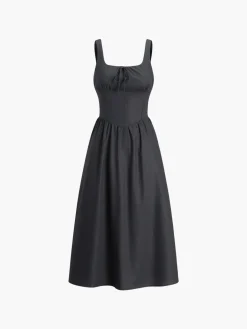 Cotton & Linen Knotted Cami Midi Dress