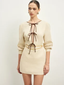 Cotton & Linen Lace Up Dress Without Belt