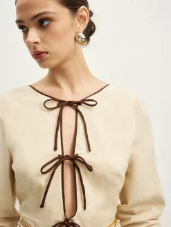 Cotton & Linen Lace Up Dress Without Belt
