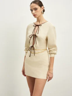 Cotton & Linen Lace Up Dress Without Belt