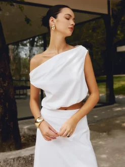 Cotton & Linen One Shoulder Off Blouse