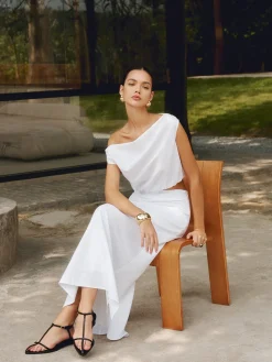 Cotton & Linen One Shoulder Off Blouse