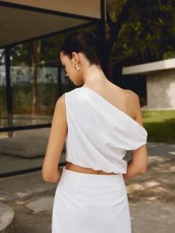 Cotton & Linen One Shoulder Off Blouse
